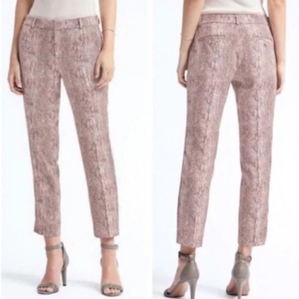 Avery Brown And Ivory Python Snakeskin Print Mid Rise‎ Cropped Pants Size 32 - Picture 2 of 9